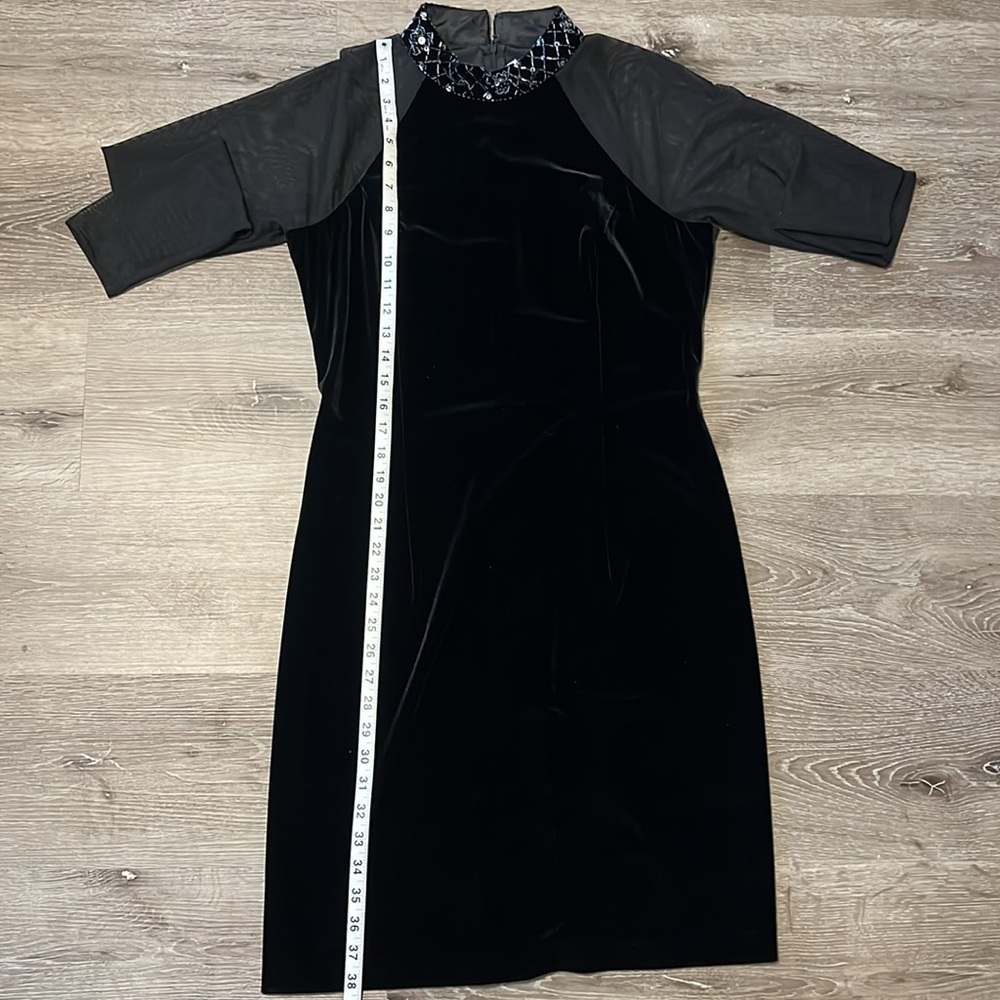 Vintage Velvet Black Dress with Sheer Sleeves - Picture 8 of 8